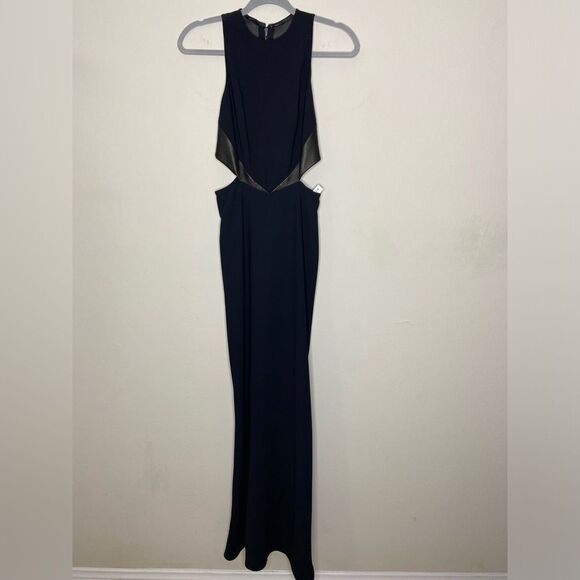 NWT Alice + Olivia Adel Leather Maxi Black Dress Waist Cutout Gown Size 2 - Picture 11 of 14